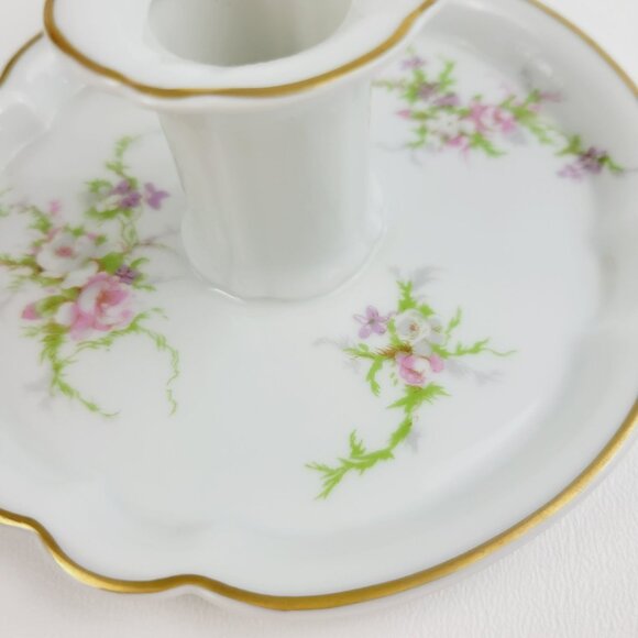 Vintage Haviland France Handled Candle Holder, Rosalinde Pink Floral & Gold Trim - Picture 5 of 11
